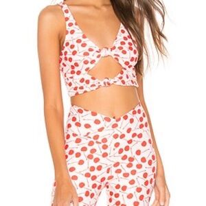 Beach Riot SET Cherry Print Cutout Crop Top & Crossover high waist legging Set